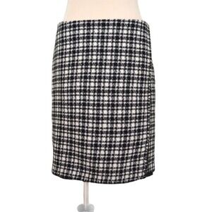 EDDIE BAUER 6 Wool SKIRT Black White Plaid Pencil Faux Wrap Office Academia Work